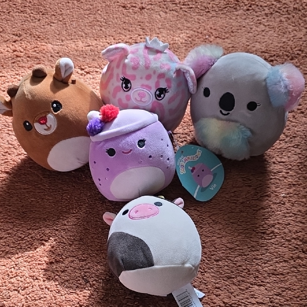 Squishmallows Stuffed Animals Set - Brown, Pink, Purple, Gray